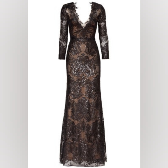 *$1,500.00 MARCHESA NOTTE EXCLUSIVE BLACK LACE BEAD RUNWAY GOWN SIZE US S - Picture 5 of 14